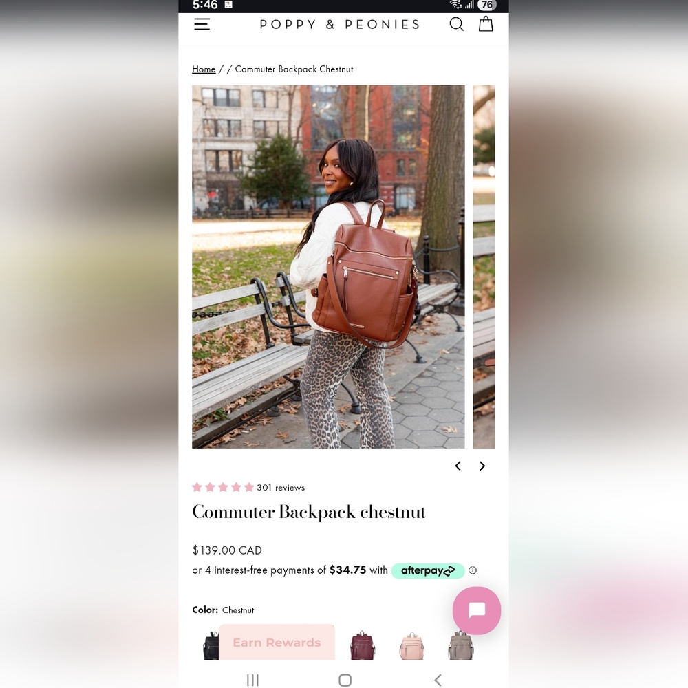 Poppy & Peonies Chestnut Vegan Leather Backpack